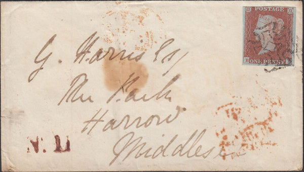 119595 1843 DORCHESTER MALTESE CROSS ON ENVELOPE TO HARROW/'N.L' HAND STAMP OF UNKNOWN ORIGIN.