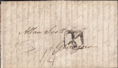 119667 1821 MAIL NETHERBURY (DORSET) TO GLASGOW/'BRIDPORT PENNY POST' HAND STAMP (DT118) AND SCOTTISH '½' HAND STAMP.