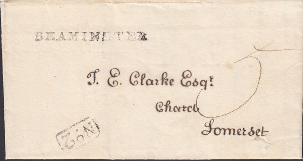 119676 1827 MAIL BEAMINSTER (DORSET) TO CHARD/'BEAMINSTER' HAND STAMP (DT10)/'CREWKERNE PENNY POST' HAND STAMP (SO411).