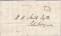 119692 1835 MAIL STURMINSTER TO SALISBURY, TURNED AND REUSED SALISBURY TO SHAFTESBURY.