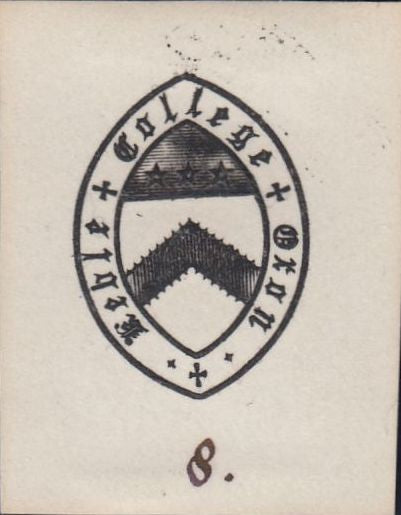 119736 1875 CUT DOWN DIE PROOF KEBLE COLLEGE OXFORD ½D POST CARD IN BLACK.