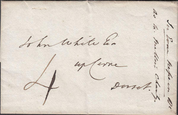 119819 DORSET/'BRIDPORT 137' MILEAGE MARK ON COVER (USED 1824-1829).