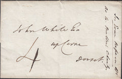 119819 DORSET/'BRIDPORT 137' MILEAGE MARK ON COVER (USED 1824-1829).