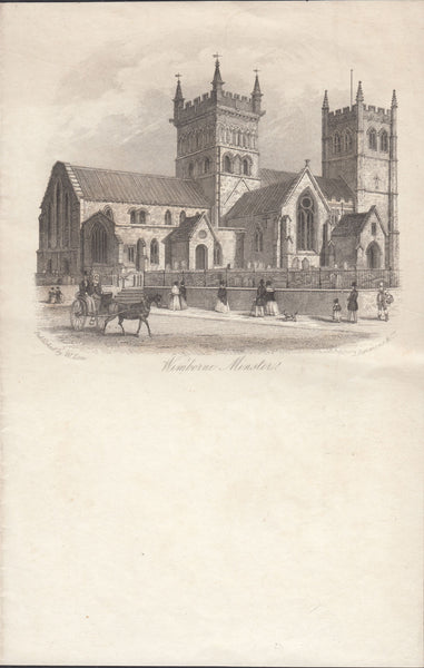 119843 CIRCA 1820 PRINT OF WIMBORNE MINSTER.
