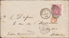 119881 1873 MAIL WEYMOUTH TO FRANCE/3D ROSE PL.10 (SG103).
