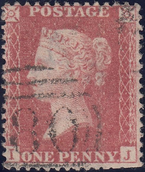 119912 1856-7 DIE 2 1D PL.27 MATCHED PAIR LETTERED IJ ON BLUED PAPER (SG33) AND WHITE PAPER (SG40).