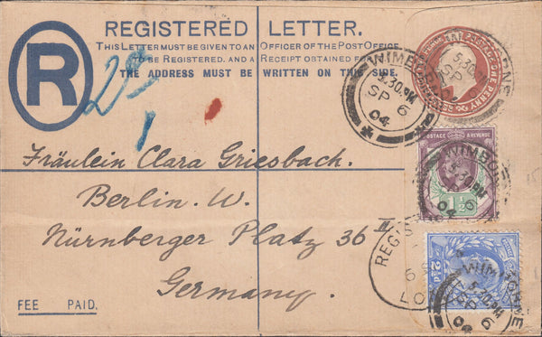 119952 1904 REGISTERED MAIL WIMBORNE TO GERMANY.