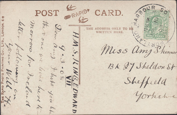 119963 1908 DORSET/'PORTLAND HARBOUR SO' SKELETON STYLE DATE STAMP (34MM).