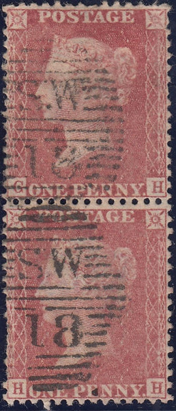 119966 1856-1857 DIE 2 1D PL.27 MATCHED PAIR LETTERED HH.
