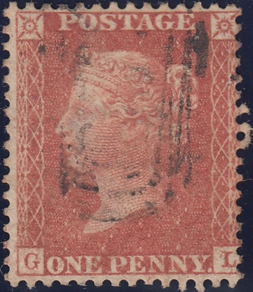 119967 1856-57 DIE 2 1D PL.27 MATCHED PAIR LETTERED GL BLUED PAPER (SG29) AND WHITE PAPER (SG40).