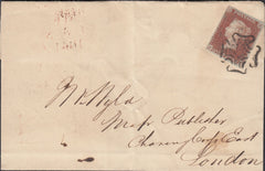 119993 1841 1D RED PL. TEN (SG7)(PF) ON COVER EDINBURGH TO LONDON.