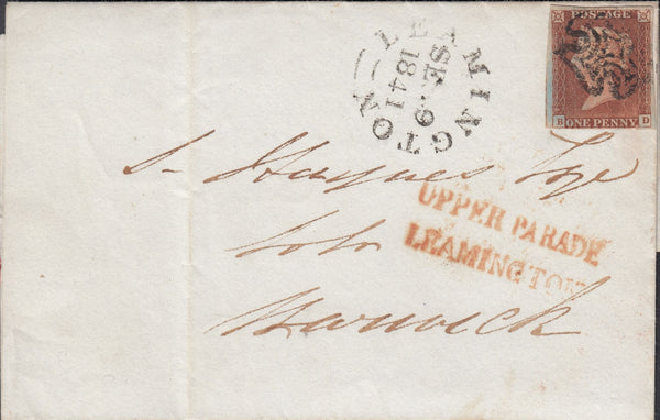 120012 1841 1D PL.13 (SG8)(BD) ON COVER LEAMINGTON TO WARWICK WITH LEAMINGTON MALTESE CROSS.