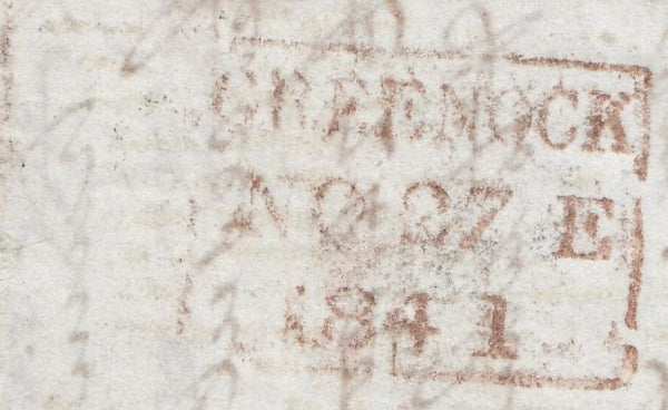 120025 1841 GREENOCK DISTINCTIVE MALTESE CROSS ON COVER TO GLASGOW (SPEC B1th).