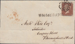 120034 1843 LONDON MALTESE CROSS/'WHITECHAPEL' RECEIVER'S HAND STAMP.