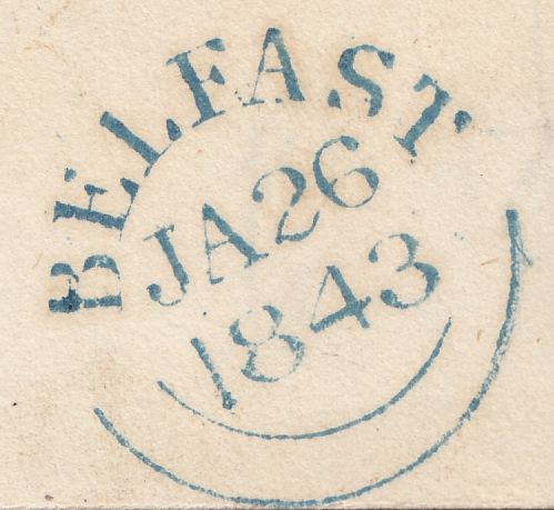 120036 1843 NON DISTINCTIVE BELFAST MALTESE CROSS ON COVER TO MOY.