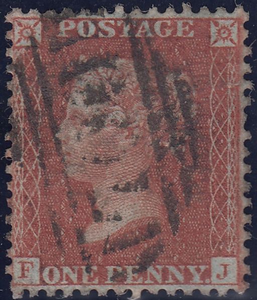 120128 1856-7 DIE 2 1D PL.27 MATCHED PAIR LETTERED FJ ON BLUED PAPER (SG29) AND WHITE PAPER (SG40).