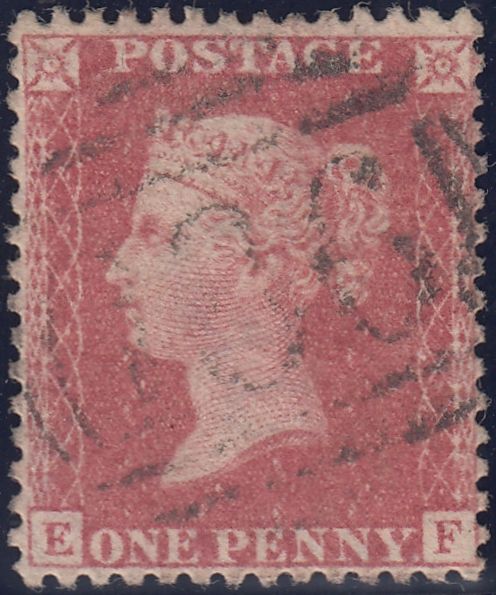 120135 1856-57 DIE 2 1D PL.27 MATCHED PAIR LETTERED EF ON BLUED PAPER (SG29) AND WHITE PAPER (SG40).