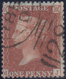 120139 1856-7 DIE 2 1D PL.27 MATCHED PAIR LETTERED MJ ON BLUED PAPER (SG29) AND WHITE PAPER (SG40).