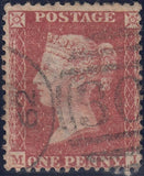 120139 1856-7 DIE 2 1D PL.27 MATCHED PAIR LETTERED MJ ON BLUED PAPER (SG29) AND WHITE PAPER (SG40).