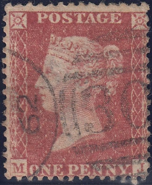 120139 1856-7 DIE 2 1D PL.27 MATCHED PAIR LETTERED MJ ON BLUED PAPER (SG29) AND WHITE PAPER (SG40).