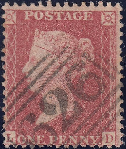 120152 1856-7 DIE 2 1D PL.27 MATCHED PAIR LETTERED LD ON BLUED PAPER (SG29) AND WHITE PAPER (SG40).