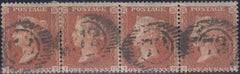 120154 1856 DIE 2 1D PL.27 DEEP ORANGE-BROWN SHADE (SG33) HORIZONTAL STRIP OF FOUR.