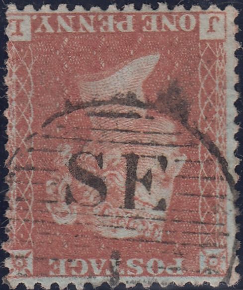 120158 1856 DIE 2 1D PL.27 WATERMARK INVERTED (SG29Wi) LETTERED JL MATCHED WITH SAME PRINTING BUT WATERMARK UPRIGHT.