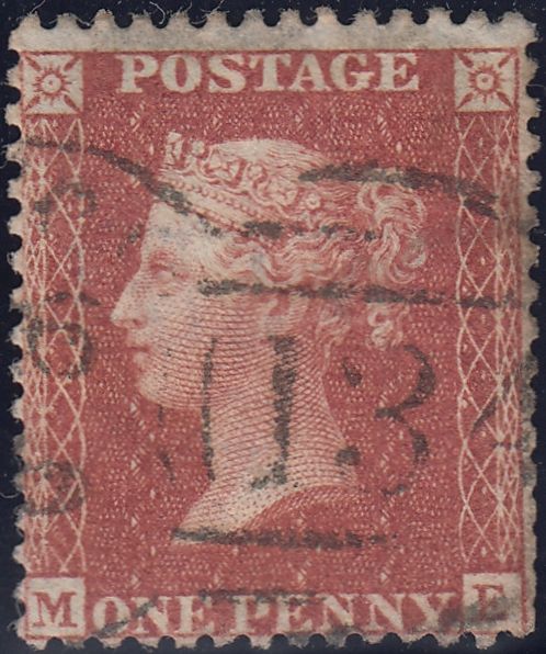 120172 1856-1857 DIE 2 1D PL.37 MATCHED PAIR LETTERED ME ON BLUED PAPER (SG29) AND WHITE PAPER PERFORATION 16 (SG36).