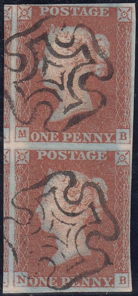 120301 PL.28 VERTICAL PAIR (SG8) LETTERED MB NB WITH EDINBURGH MALTESE CROSSES (SPEC B1ty).