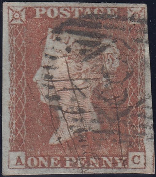 120405 PL.41 (SG8) MATCHED PAIR LETTERED AC WITH MALTESE CROSS CANCELLATION AND 1844 NUMERAL.