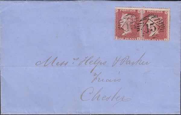 120552 1856-7 1D DIE 2 PL.27 MATCHED PAIR LETTERED PJ ON BLUED PAPER (SG29) AND WHITE PAPER (SG40).