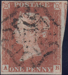 120601 1843 1D PL.34 MATCHED PAIR LETTERED AB WITH MALTESE CROSS AND 1844 TYPE CANCELLATIONS/MISSING IMPRIMATUR LETTERING.