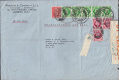 120864 1943 AIR MAIL LONDON TO NEW YORK WITH MULTI FRANKING.