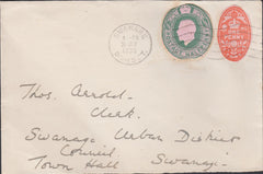 120908 1935 MAIL USED IN SWANAGE (DORSET) WITH 1D CHEQUE 'STAMP'.