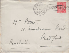 121028 1912 MAIL PORT SAID TO BEDFORD ENGLAND WITH 1D DOWNEY (SG342) PAQUEBOT CANCELLATION.
