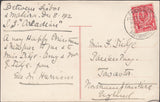 121121 1912 MAIL PORTUGAL TO TOWCESTER (NORTHANTS) WITH 1D DOWNEY PAQUEBOT CANCELLATION.