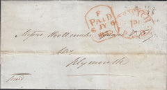121240 1843 IPSWICH 'IPSWICH/1D/PAID' UNIFORM PENNY POST HAND STAMP (SK215).