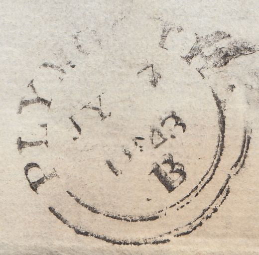 121240 1843 IPSWICH 'IPSWICH/1D/PAID' UNIFORM PENNY POST HAND STAMP (SK215).
