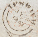 121240 1843 IPSWICH 'IPSWICH/1D/PAID' UNIFORM PENNY POST HAND STAMP (SK215).