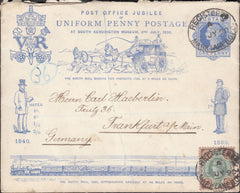 121241 1890 UNIFORM PENNY POSTAGE JUBILEE 1D ENVELOPE REGISTERED MAIL LONDON TO GERMANY.