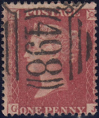 121250 1857-8 DIE 2 1D PL.59 MATCHED PAIR LETTERED GJ PERFORATION 14 (SG40) AND PERFORATION 16 (SG36).