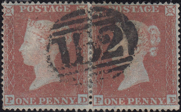 121257 1852-54 DIE 1 1D PL.157 MATCHED PAIR LETTERED PD PE IMPERF (SG8) AND PERFORATE (SG17).