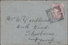 121267 1900 'SHERBORNE' SKELETON HAND STAMP (32MM) ON COVER.