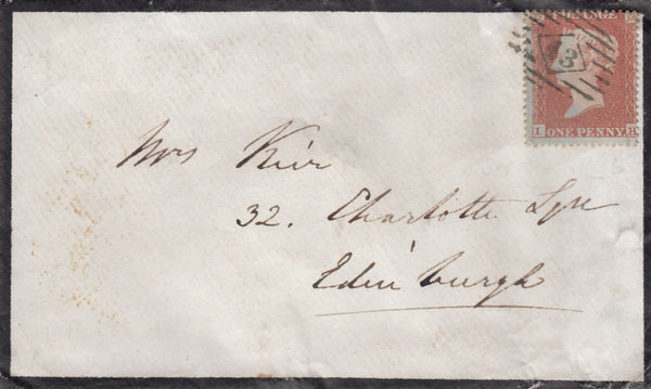 121277 1854 1D ARCHER EXPERIMENTAL PERFORATION PL.98 (SG16b)(IH) ON MOURNING ENVELOPE LONDON TO EDINBURGH.