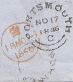 121288 1846 MAIL PORTSEA (HANTS) TO ADMIRALTY LONDON WITH PORTSMOUTH '2' CHARGE MARK IN BLACK (HA1050) AND 'PORTSEA' UDC (HA922).