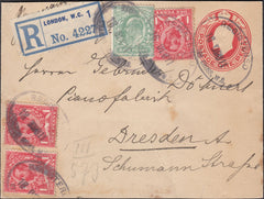 121485 1911 MIXED REIGNS REGISTERED MAIL LONDON TO DRESDEN.