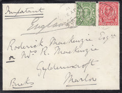 121501 1912 MOURNING ENVELOPE TO MARLOW WITH DOWNEY HEADS CANCELLED 'H AND K PACKET' DATE STAMPS.