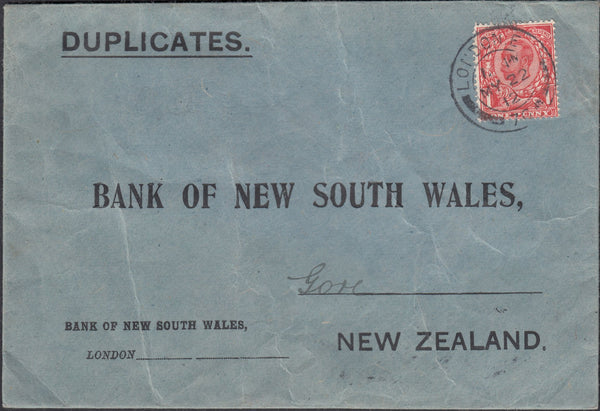 121507 1912 MAIL LONDON TO NEW ZEALAND.
