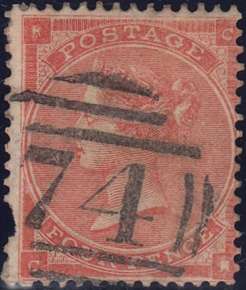 121528 1862 4D BRIGHT RED PL.3 (SG79) LETTERED CK VARIETY 'DEFECTIVE K' (SPEC J52d).