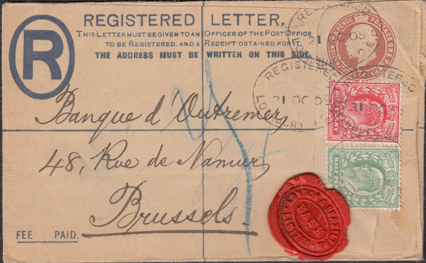 121532 1905 REGISTERED MAIL LONDON TO BRUSSELS.